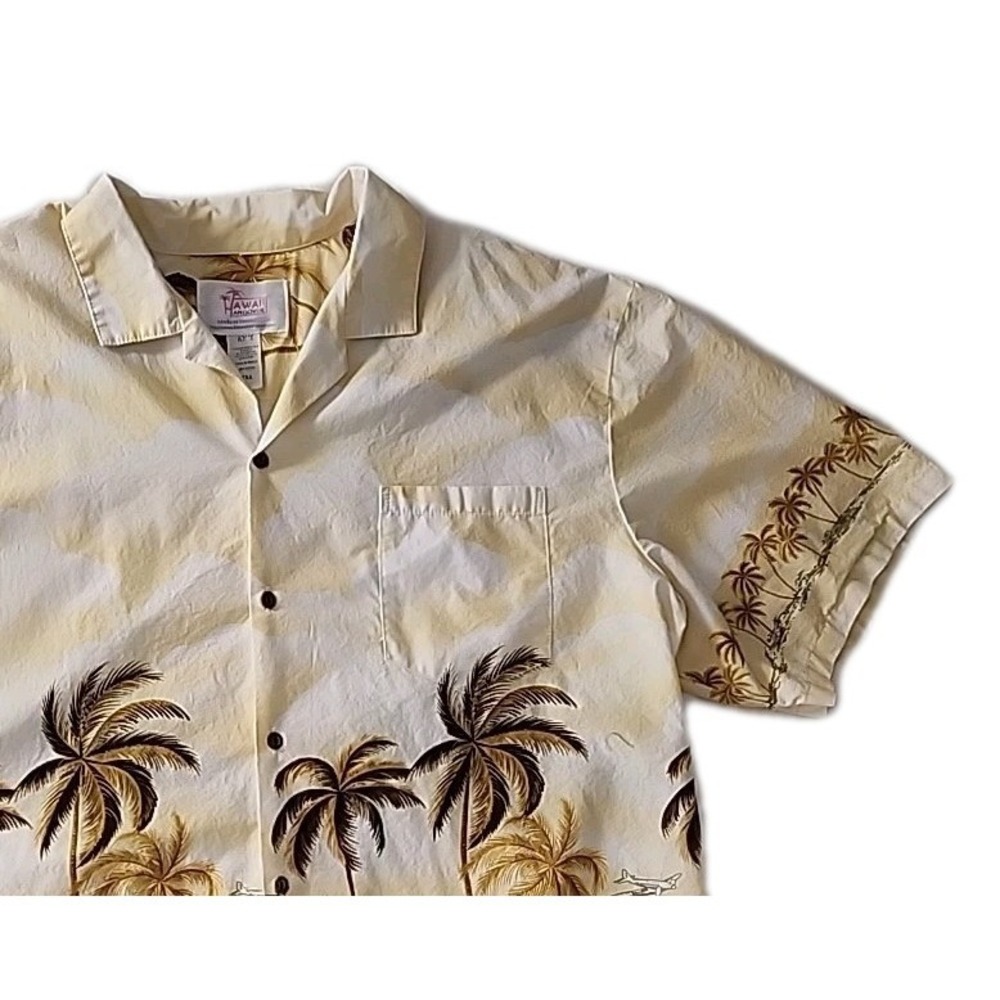 Hawaiian Hangover Ky's Men's 3XL Retro Tropical Landscape Yellow/Brown EUC Shirt